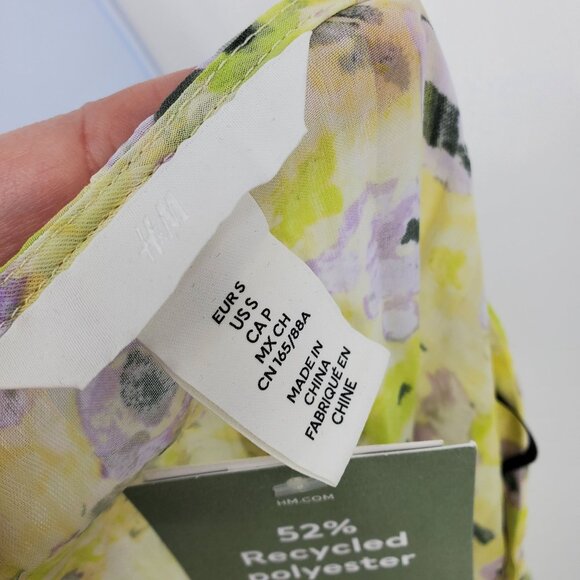 NWT H&M Yellow Floral Tie Sheer Fairy Top Shirt Small Spring Y2K Whimsigoth Flow - Picture 6 of 10